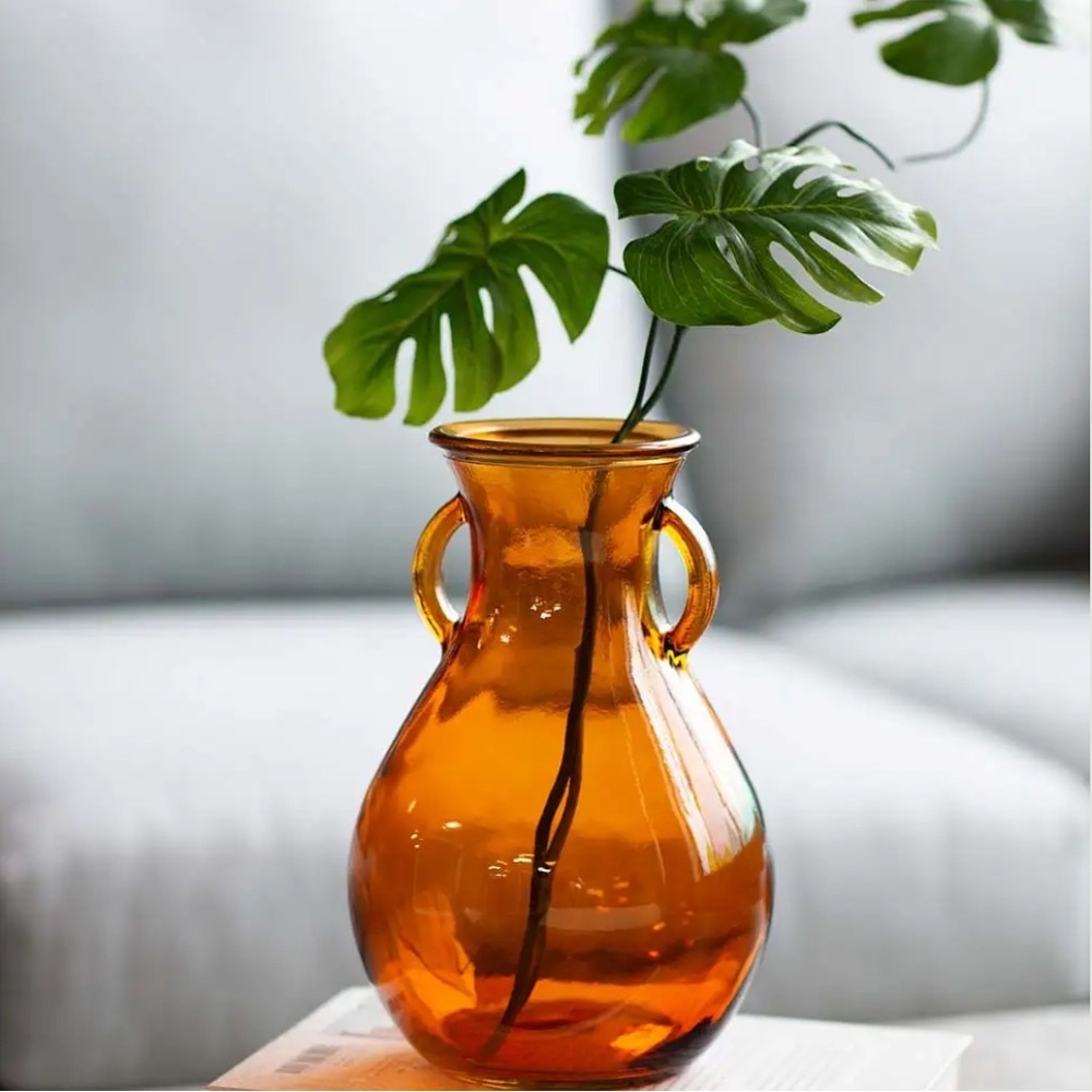 Recycled Glass Pitcher Vase - Amber
